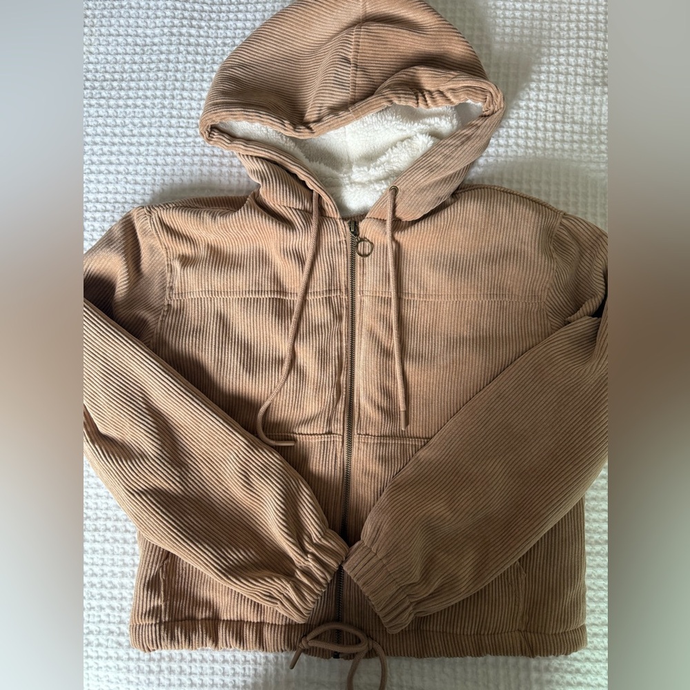 Fashion Nova Corduroy Sherpa Lined Coat Tan Cream